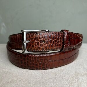 Belts Italian Calfskin Alligator Embossed Leather Belt Brown Men’s Size 48
